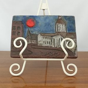Vintage R. Marek hand painted signed art pottery tile Marche bonsecours Montreal